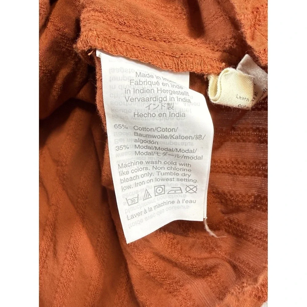 Madewell Burnt Orange Puff Sleeve Relaxed Peasant Top‎ Textured XS Boho Festival